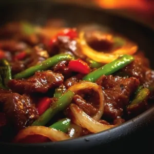 Sizzling Chinese pepper steak with onions served over rice