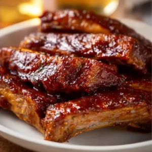 Delicious slow cooker country style ribs served on a plate