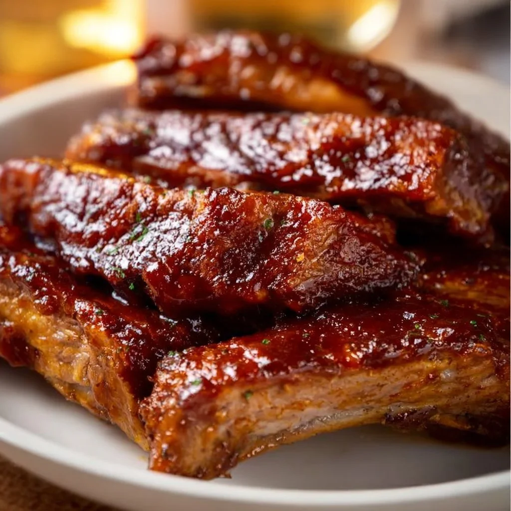 Delicious slow cooker country style ribs served on a plate