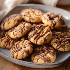 Delicious Snickers Peanut Butter Cookies with chocolate and peanuts
