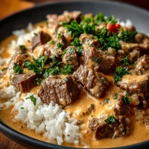 A delicious bowl of Steak Queso Rice topped with creamy queso and tender steak.
