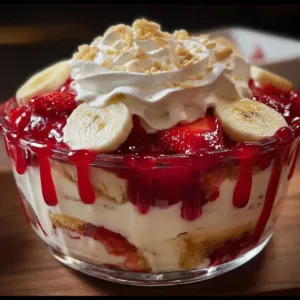 Delicious Strawberry Banana Pudding with fresh fruits and creamy texture