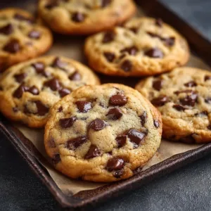 Freshly baked chocolate chip cookies on a cooling rack