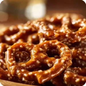 Delicious butter toffee pretzels coated in a sweet, crunchy toffee layer