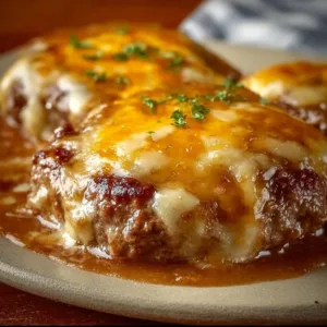 Amish Hamburger Steak Bake served on a plate with sides