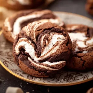Delicious homemade Chocolate Marshmallow Cookies on a baking tray