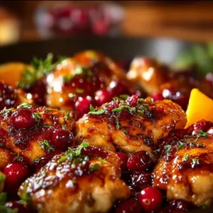 Cranberry Orange Chicken dish with vibrant orange slices and cranberries