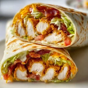 Crispy Chicken Bacon Ranch Wrap with fresh ingredients and savory flavors