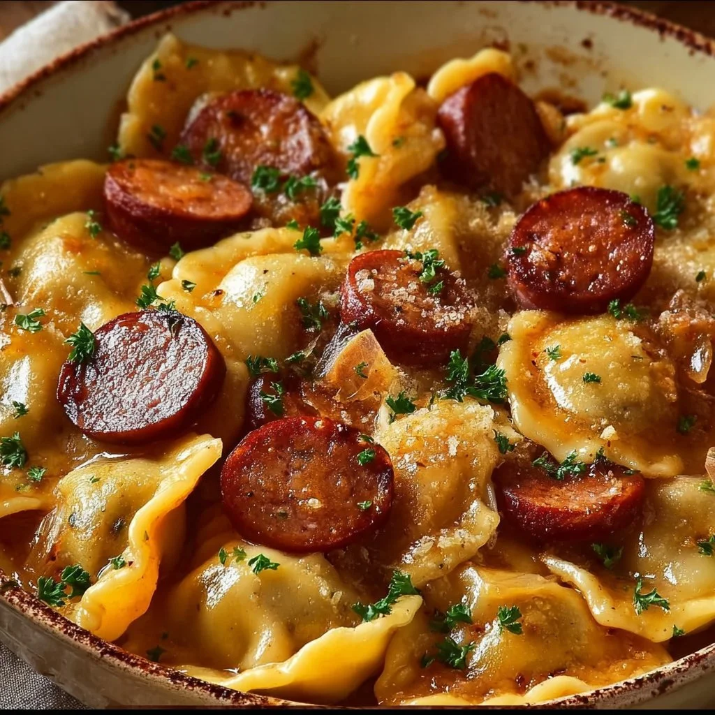 Crockpot Pierogi Casserole with Kielbasa - a delicious and comforting dish