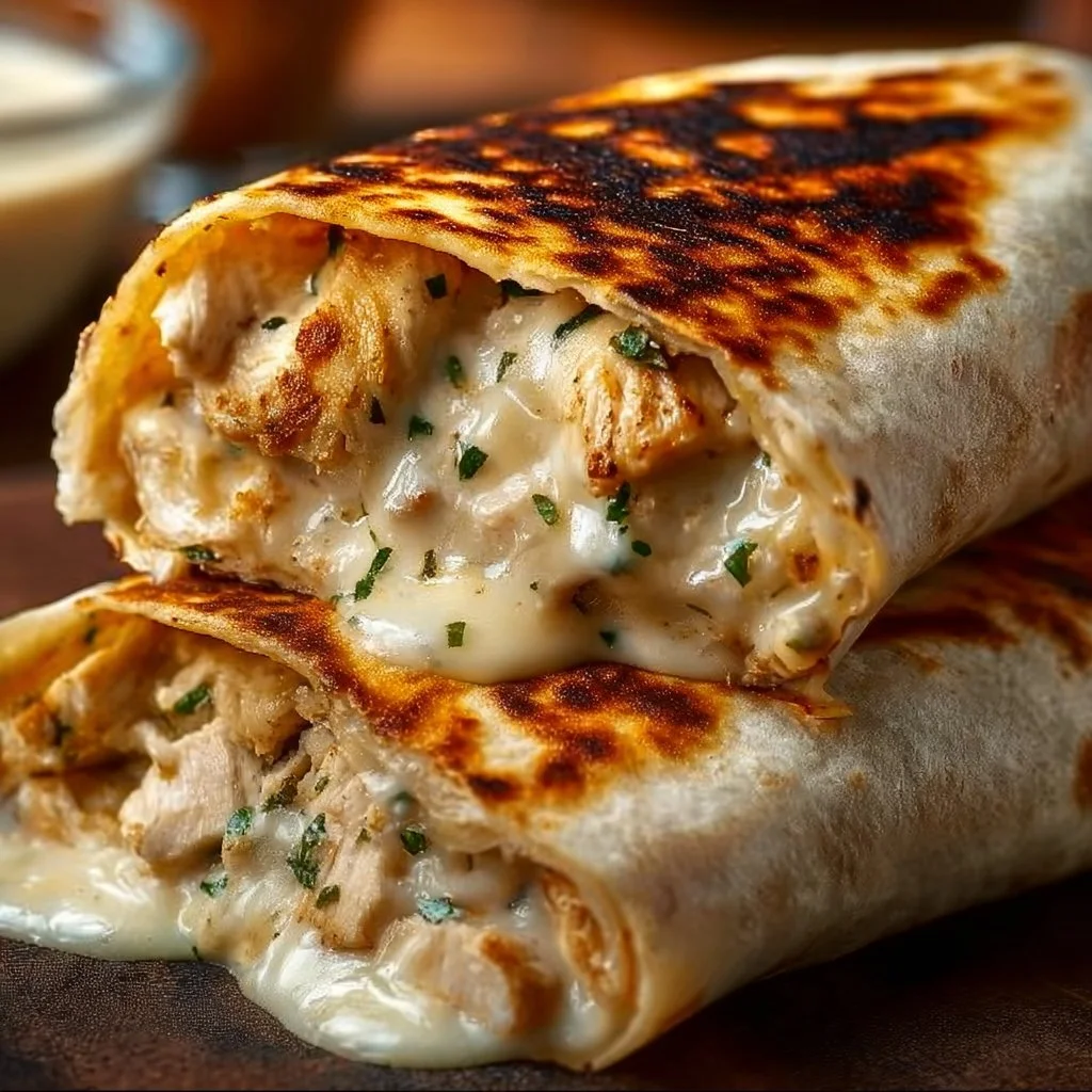 Deliciously cheesy chicken garlic wraps ready to be served.
