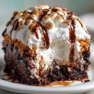 Delicious Marshmallow Chocolate Poke Cake topped with chocolate and marshmallows