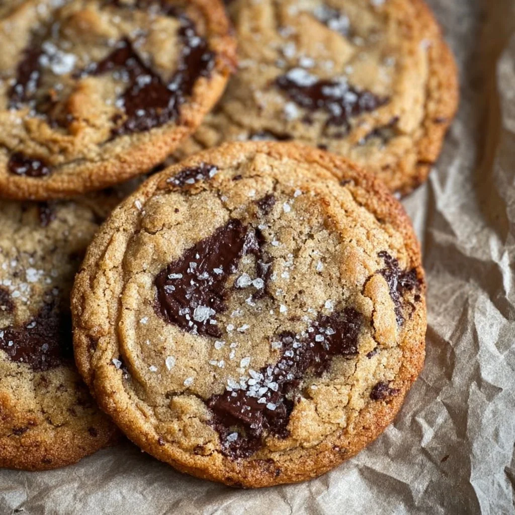 Delicious NYC thin and gooey cookies on a rustic wooden table