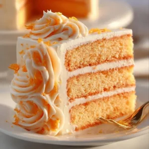 Delicious slice of Orange Creamsicle Cake with creamy frosting