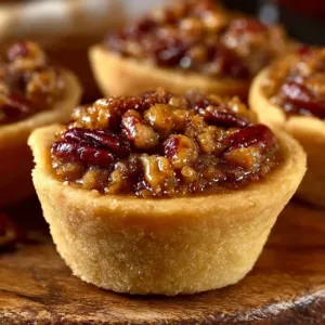 Delicious pecan pie bites served on a plate, perfect for dessert lovers.
