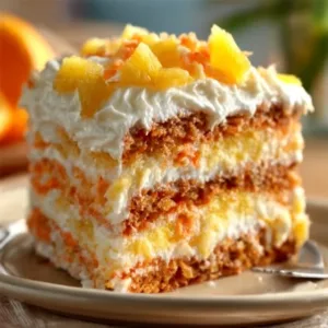 Delicious Pineapple Carrot Cake topped with creamy frosting and fresh pineapple chunks.
