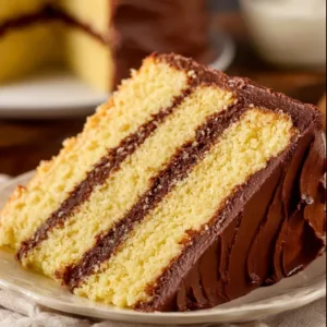 Yellow birthday cake with chocolate frosting for celebrations