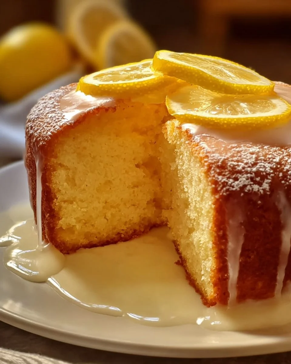 Delicious lemon cake topped with fresh lemon zest and icing.