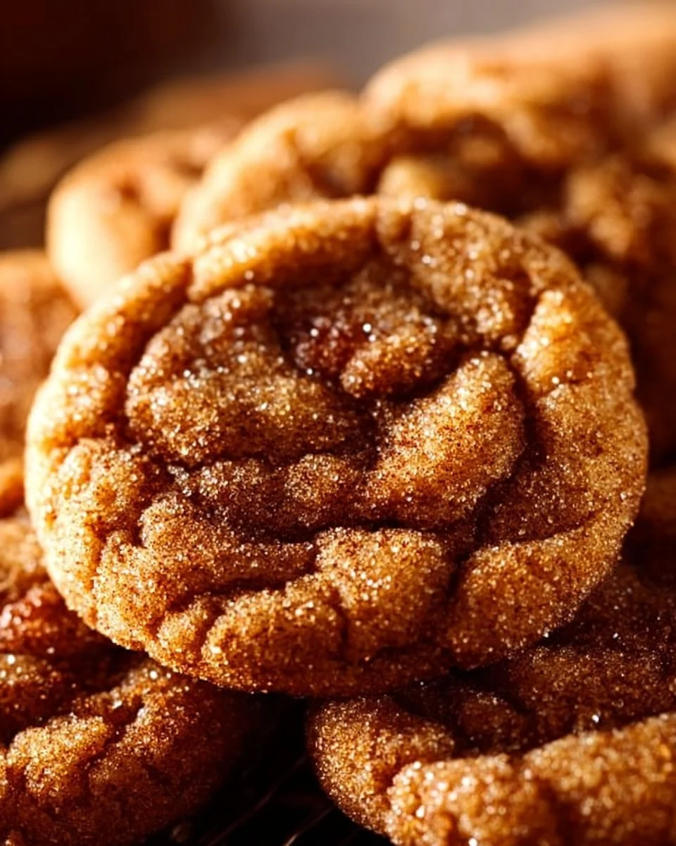 Buttery brown sugar cinnamon cookies on a rustic wooden table.