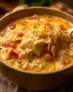 Delicious Chicken Ranch Lasagna Soup served in a bowl with garlic bread