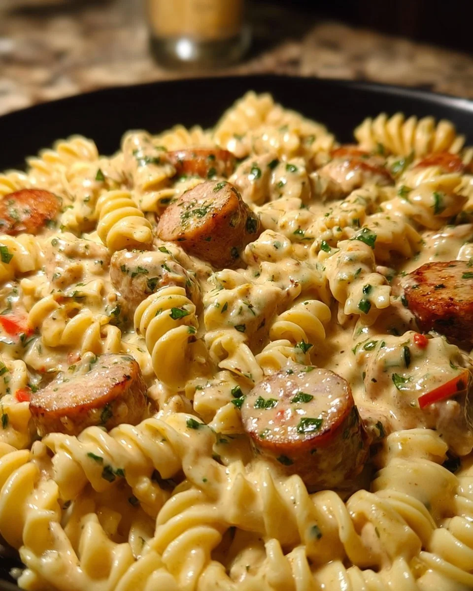 Creamy Pepper Jack Chicken and Sausage Pasta dish in a bowl