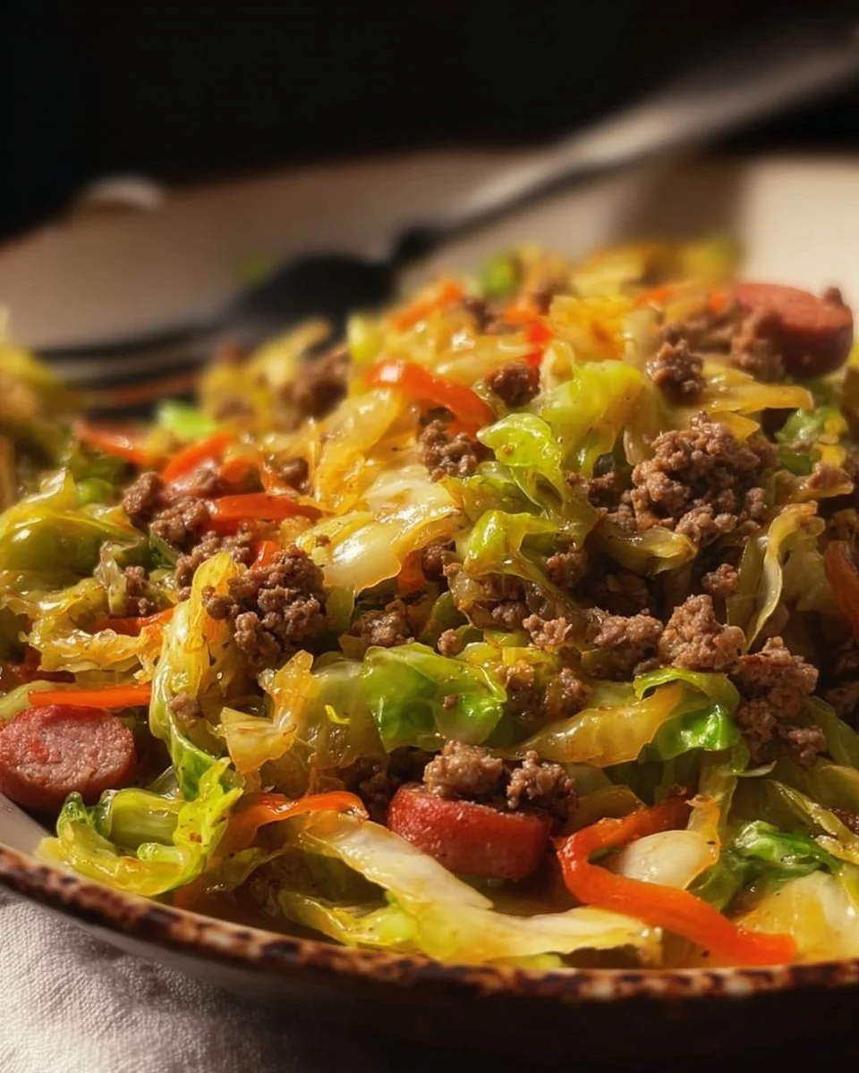 Dirty Cabbage with Smoked Turkey Sausages