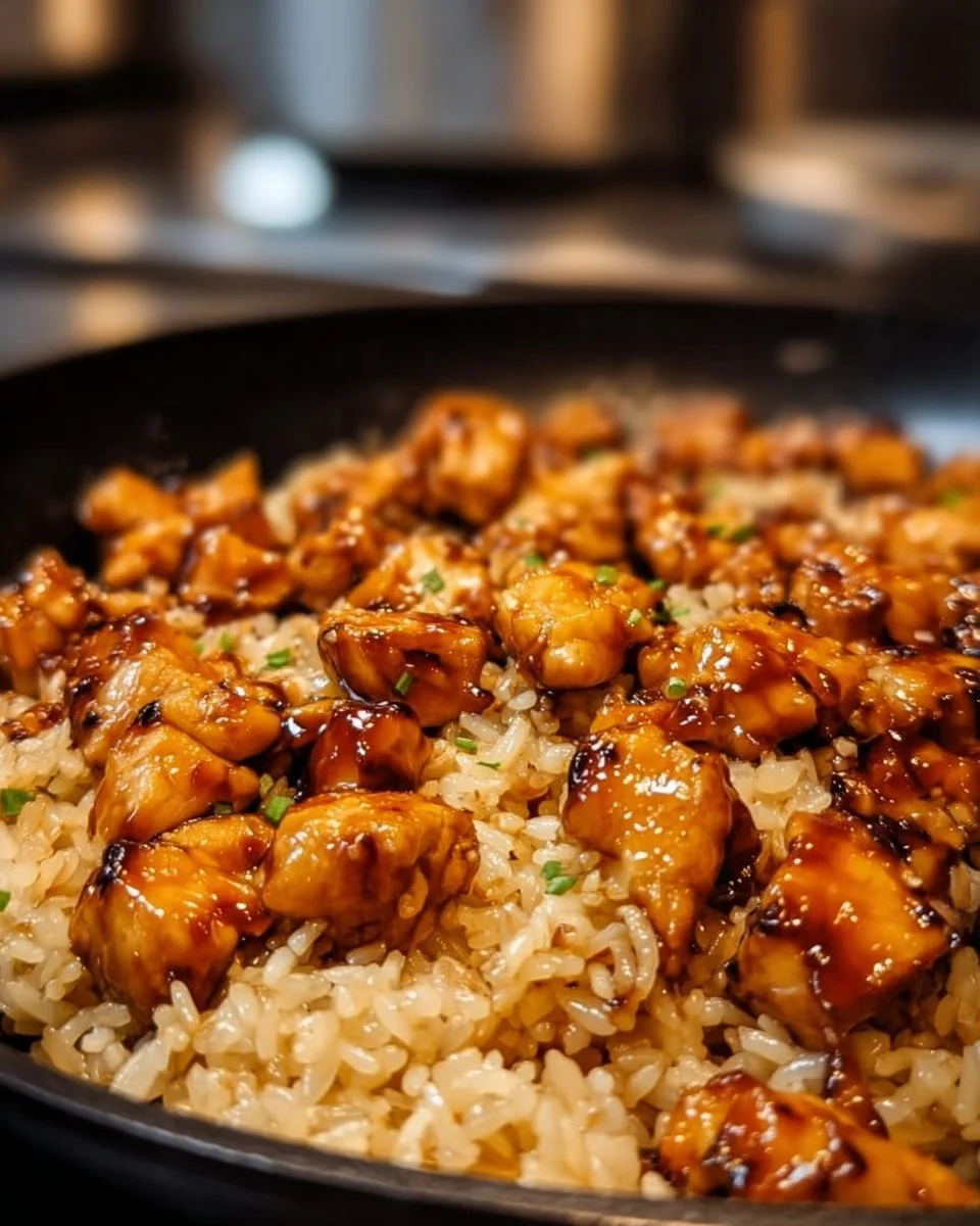 Delicious One-Pan Honey BBQ Chicken served over rice with vibrant colors and flavors
