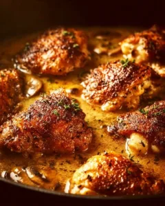 Delicious Onion Soup Chicken Bake served with fresh herbs.