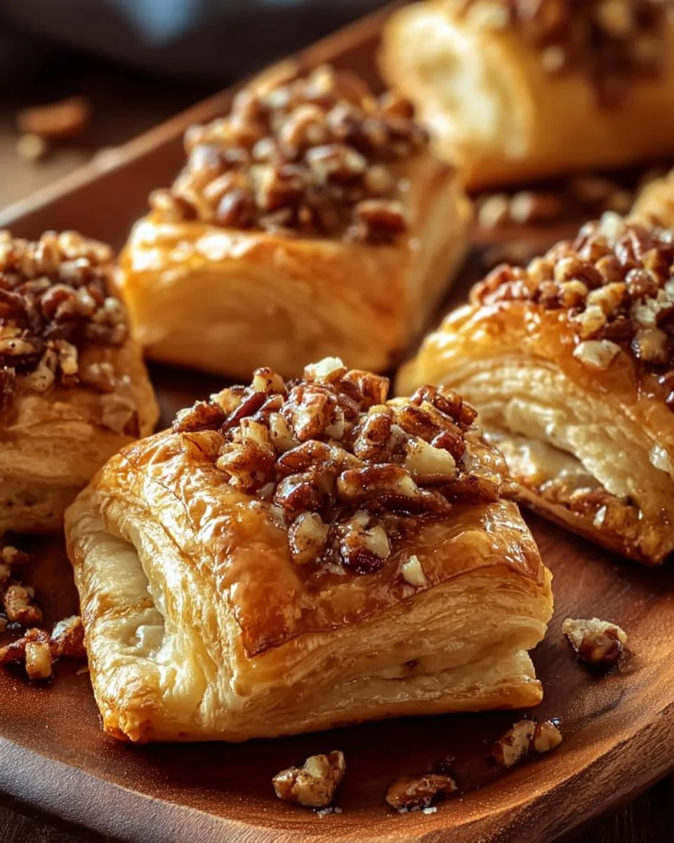 Freshly baked Pecan Cream Cheese Danish with a rich cream filling and pecan topping.