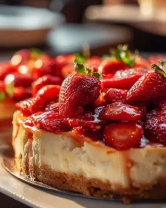 Delicious Strawberry Cream Cheese Dump Cake with creamy topping and fresh strawberries