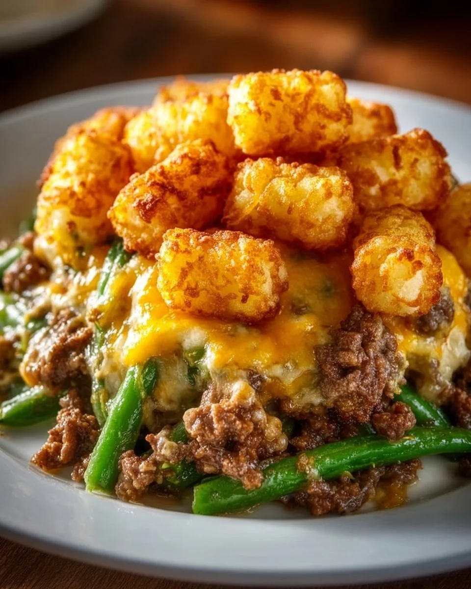 Tater Tot Hamburger Green Bean Casserole