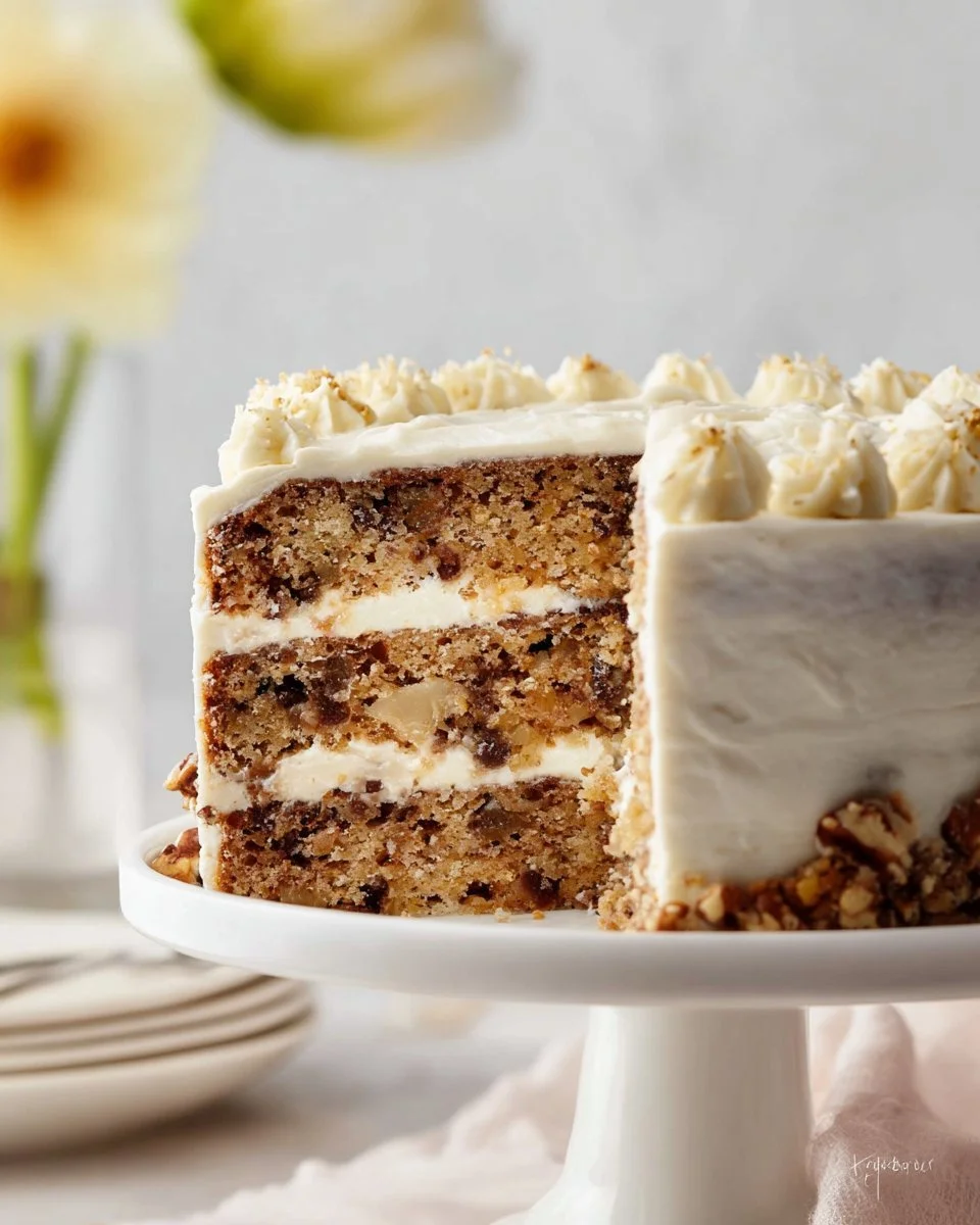 Delicious Banana Pineapple Cake topped with Cream Cheese Frosting