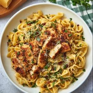 Delicious Garlic Butter Chicken Pasta served in a bowl with fresh herbs.