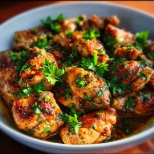 Delicious Garlic Butter Chicken garnished with herbs, served on a plate.