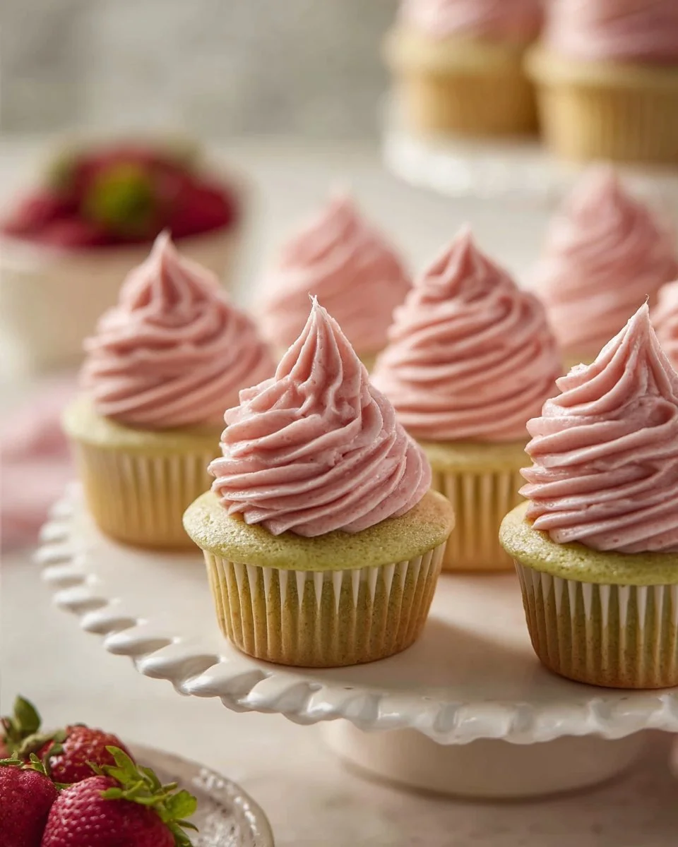 Pistachio Strawberry Cupcakes