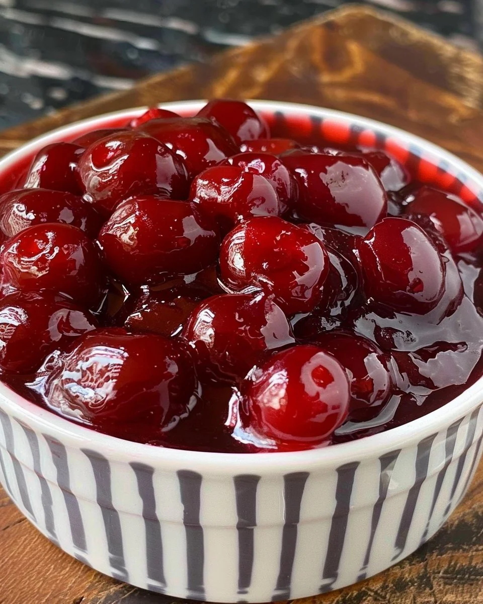Homemade cherry pie filling with fresh cherries for baking.
